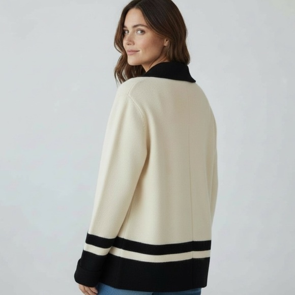 Ralph Lauren Sweaters - LAUREN Ralph Lauren Cream and Navy Jacket Sweater 100% Lambswool EUC    size XL